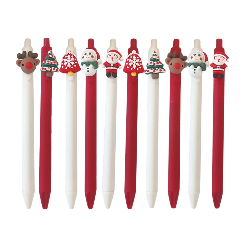 10pcs Christmas Pens Cute Cartoon Santa Xmas Tree Writing Holiday Ink Pens Set For Kids Office School Party Favors Crafting