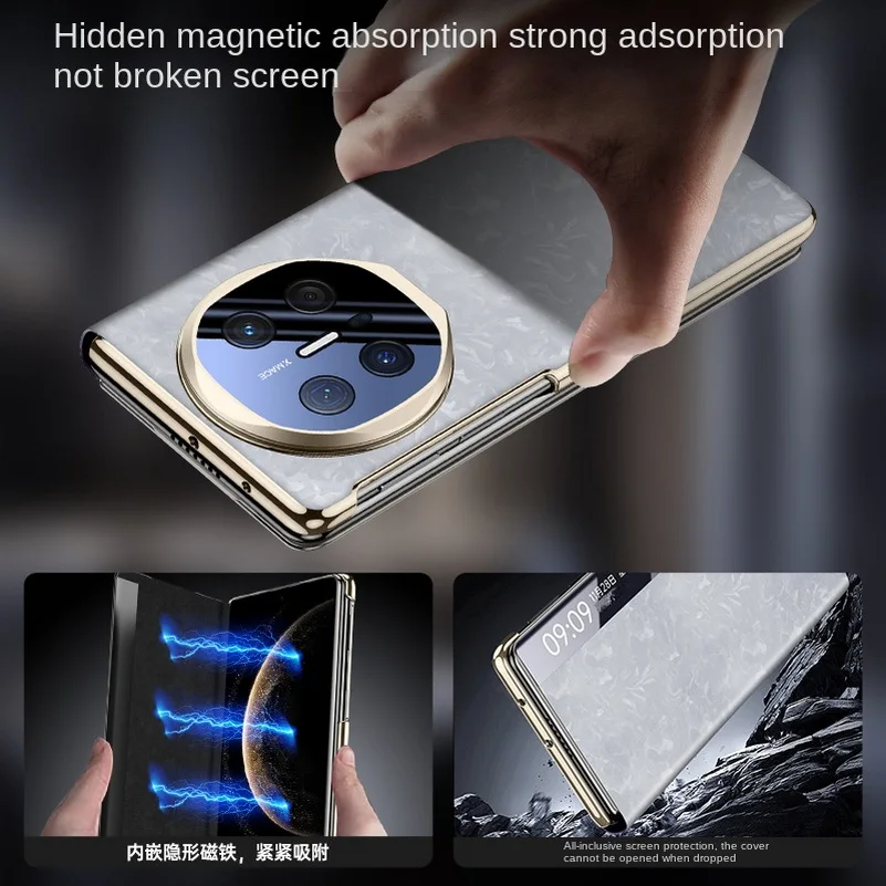 Luxury Leather Smart Window Magnetic Lens Holder Protective Phone Case - All-Inclusive Back Cover