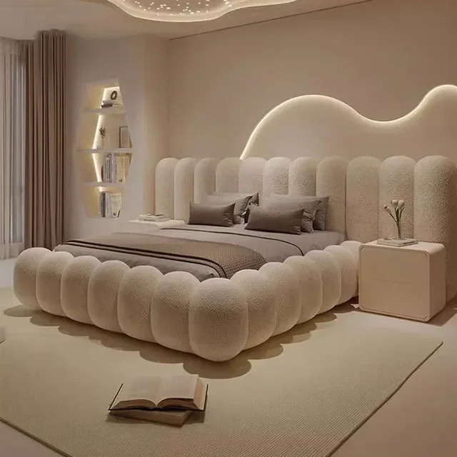Cute Large Bed Comfortable Salon Lazy Sleeping Lounge Clear Sun Cream Hotel Wooden Bed Italian Beliche Lounge Suite Furniture 4
