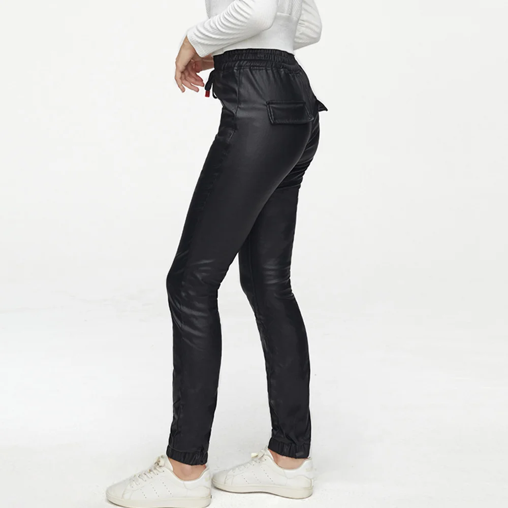 jogger pants Sexy black Autumn winter streetwear leather pants women clothing vintage stacked baggy gothic High waist PU harem pants trousers cargo pants for women
