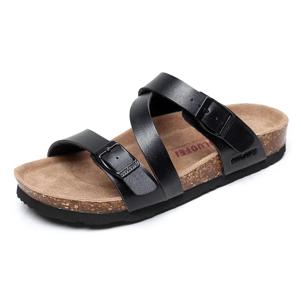 2024 New Men Women's Flat Sandals with Cork Footbed Open Toe Slides Adjustable Slip On Slippers for Summer Size 36-45