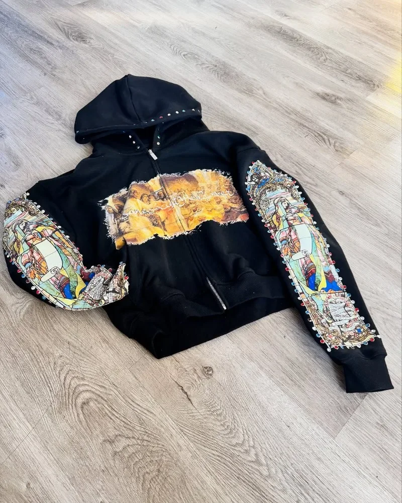 Women's Street Cartoon Print Fashionable Zipper Hoodie Y2k