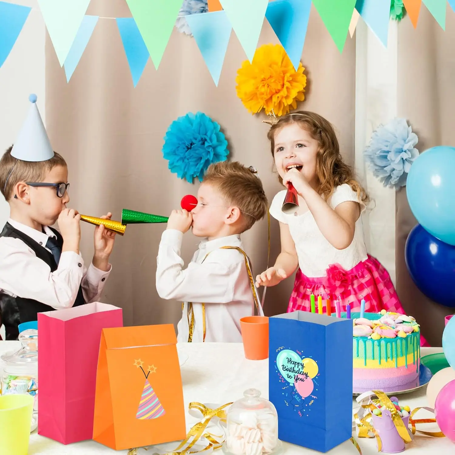 10 Stück Papier-Partygeschenktüten, kleine Geschenktüten in 9 Farben, 9,2 x 5,2 x 3,2 Goodie-Beutel, umwickelte Leckerli-Beutel für Geburtstage – Detail 7