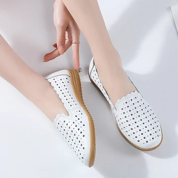 Summer Women Fashion Casual Shoes Leather Slip-on Flats Loafers Ladies Designer Sneakers Hollow Out Breathable Women's Moccasins 6