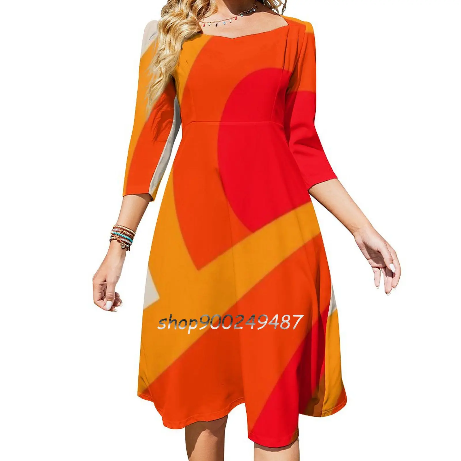 

Rebirth Of The 70S Sweetheart Knot Flared Dress Fashion Design Large Size Loose Dress 70S Graphic Pattern Abstract Minimalism