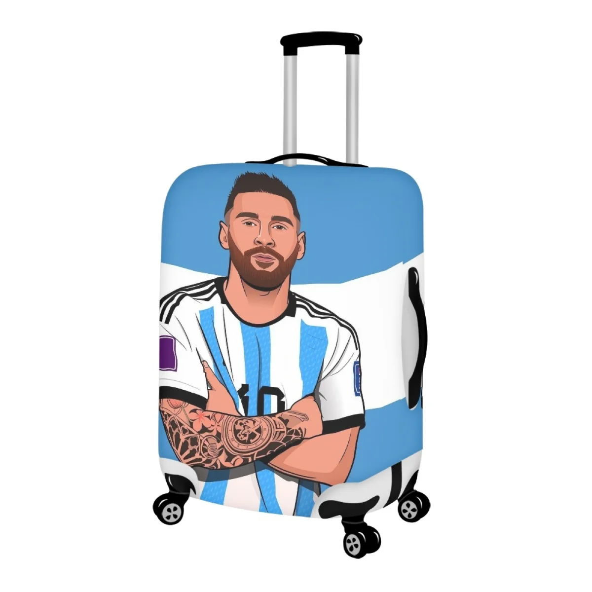 Football Player Messi No. 10 Pattern Travel Luggage Cover Suitcase Protector Durable Baggage Protective Anti-Scratch Traveling