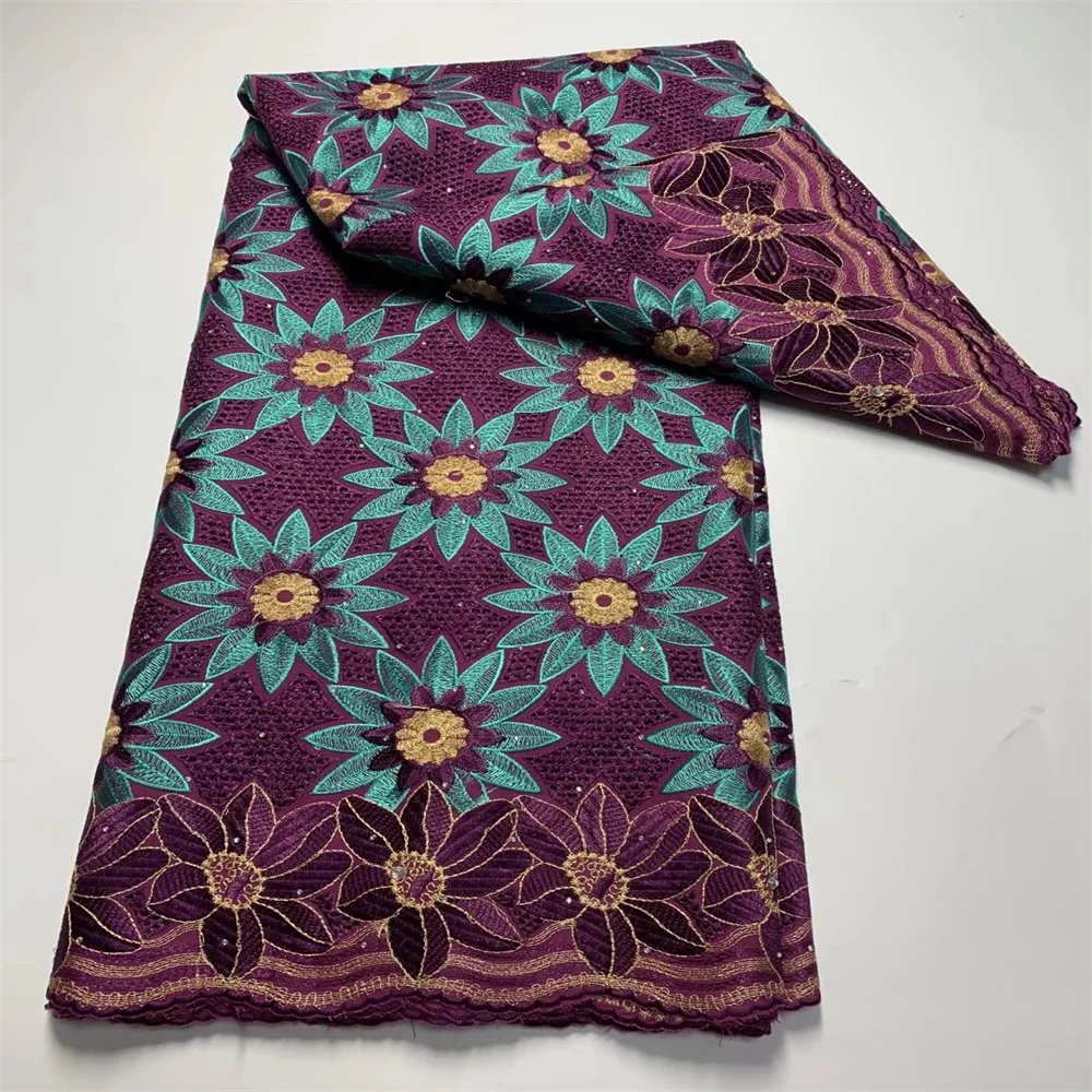 

Swiss Voile Lace 2022 High Quality Nigerian Lace Embroidery African Lace Fabric 100%Cotton 5Yards For Wedding Dresse d74-22