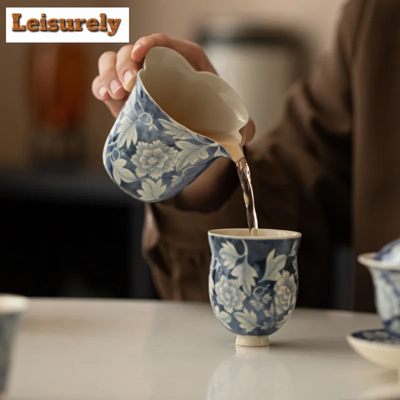 150ML Soda Glaze Yuan Blue and White Ceramic Tea Pitcher Tea Divider Cha Hai Dispenser Justice Cup Fair Mug Teaware Supplies