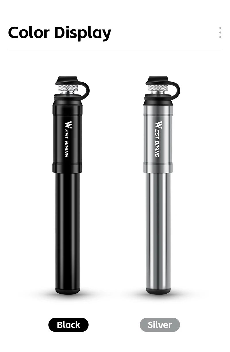 WEST BIKING Tragbare Fahrradpumpe 130PSI Hochdruck mit Schlauch Presta Schrader Ventil Aluminiumlegierung MTB Rennrad Reifenpumpe – Detail 12