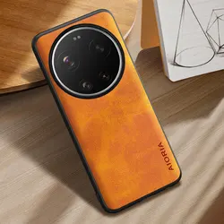 Luxury Vintage Leather Skin Phone Case Cover for Xiaomi 17 Ultra (Orange)