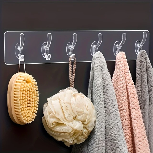 Transparent 6 Row Hooks No Trace Strong Hooks Sticky Rear Row Hooks for  Hanging Towels Clothes