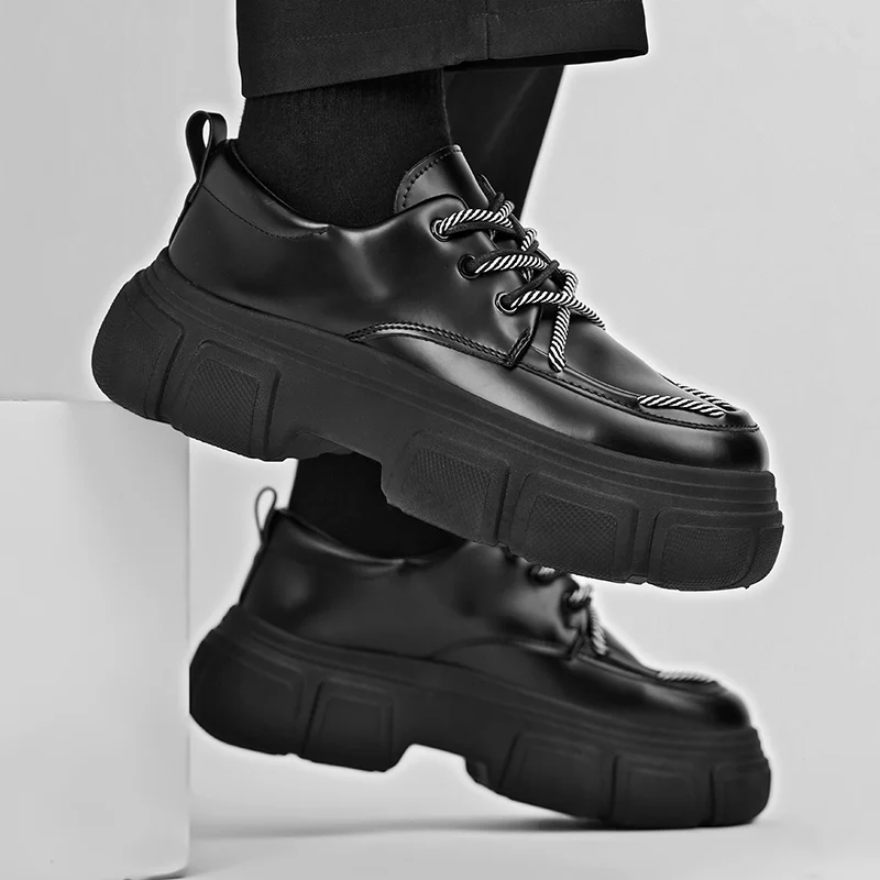 Men Platform Shoes Casual Business Leather Shoes Flats Sneakers Personalized Design Thick Sole British