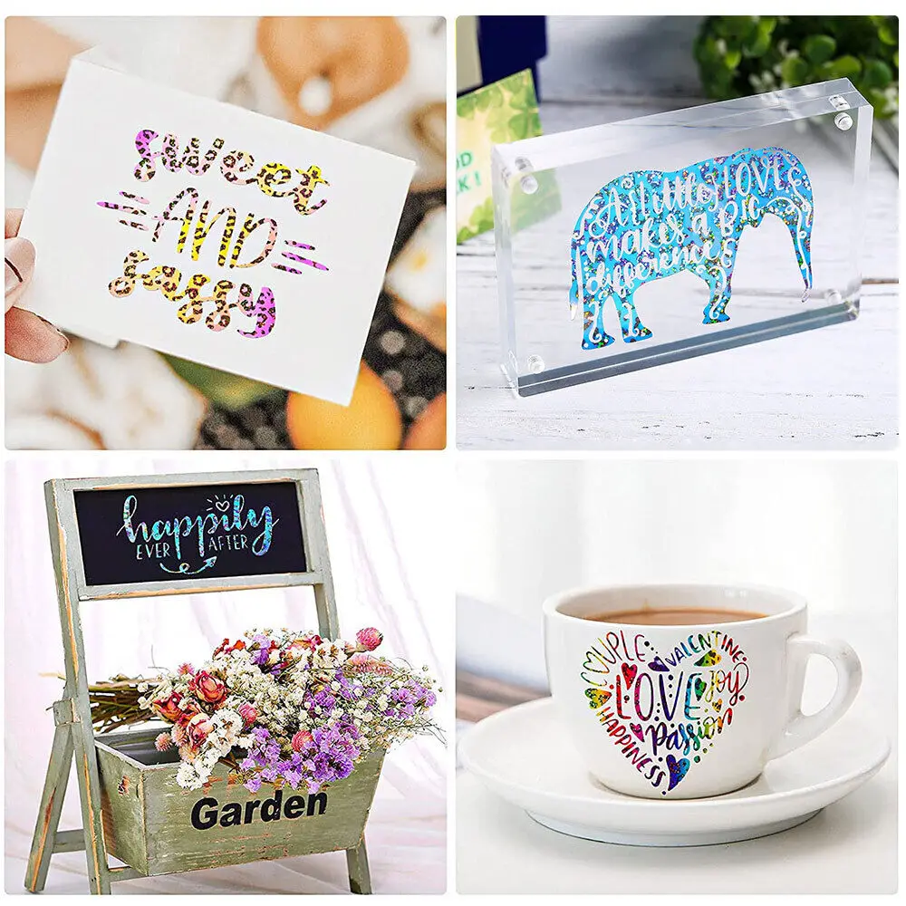 12in x 10in 8Pcs Bundle Holographic Adhesive Vinyl Sheets Film DIY Window Mug Home Decal Decoration Sticker Xmas Card For Cut