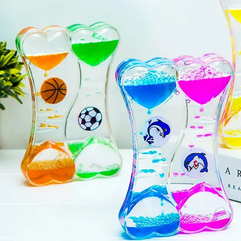 Creative Dripping Oil Slide Hourglass Two-color Heart-shaped Sand Timer Motion Bubble Stress Reliever Toys Kid Gift Home Decor