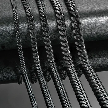 Catene a maglie cubane in acciaio inossidabile di colore nero da 3,6 mm/5 mm/6 mm/7 mm/8 mm Collana classica da uomo con cordolo grosso da 14 a 30 pollici 1