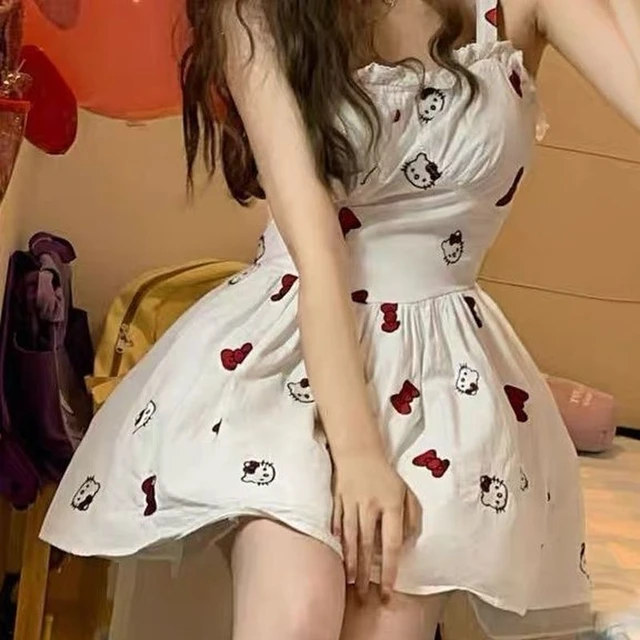 Womens Kawaii Fashion Hello Kitty Dress White