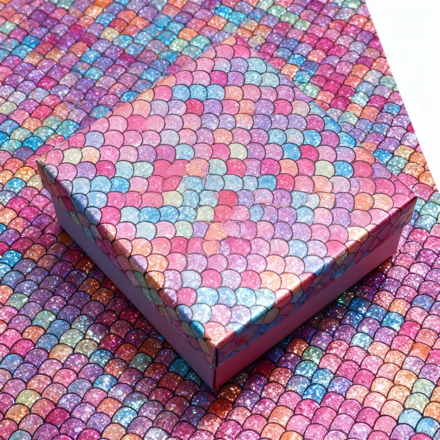 인어 포장지, 물고기 비늘 포장지 - 재활용 가능한 종이, 생일 및 파티에 적합(43x300cm)