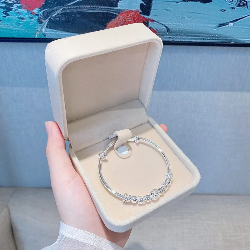 Bangle Bracelet Silver Charm Lucky Beads for Women Party Wedding Engagement Jewelry