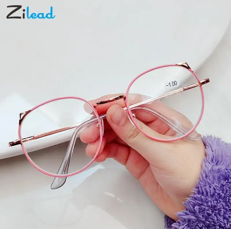 

Zilead Cat Ears Myopia Glasses Women Men Ultralight Metal Shortsighted Eyeglasses Computer Anti Blue Light Goggle 0-1-1.5-2-3-4