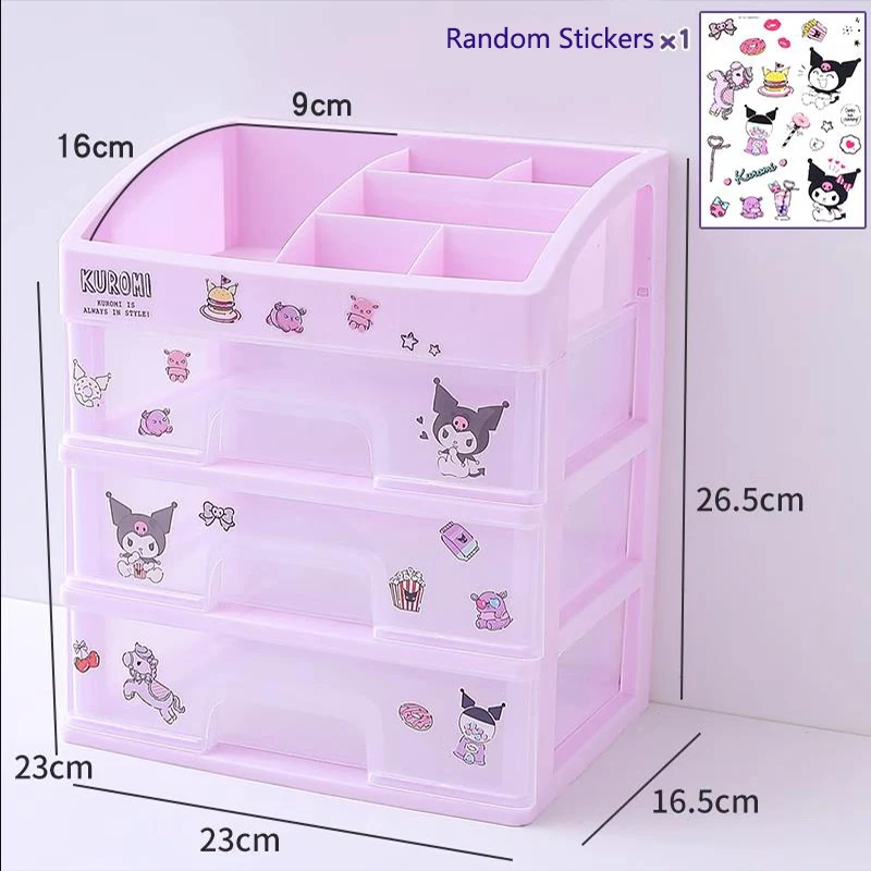

New Sanrio Kawaii Kuromi Transparent Drawer Desktop Organiser Girls Heart Cute Cartoon Cinnamoroll Stationery Storage Shelf Toys