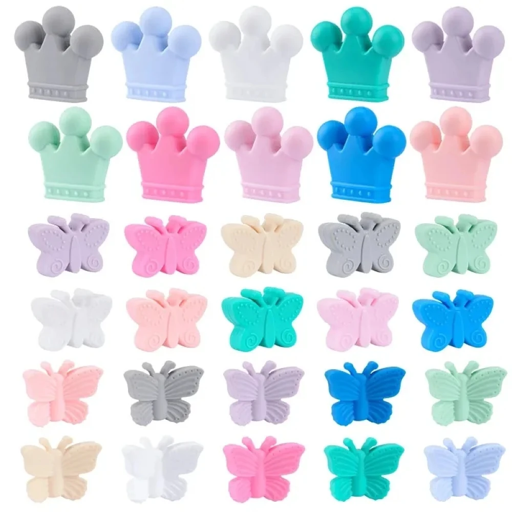 10pcs/lot Silicone Crown Beads BPA Free Silicon Teething Beads Baby Chew Teething Necklace DIY Pacifier Clips
