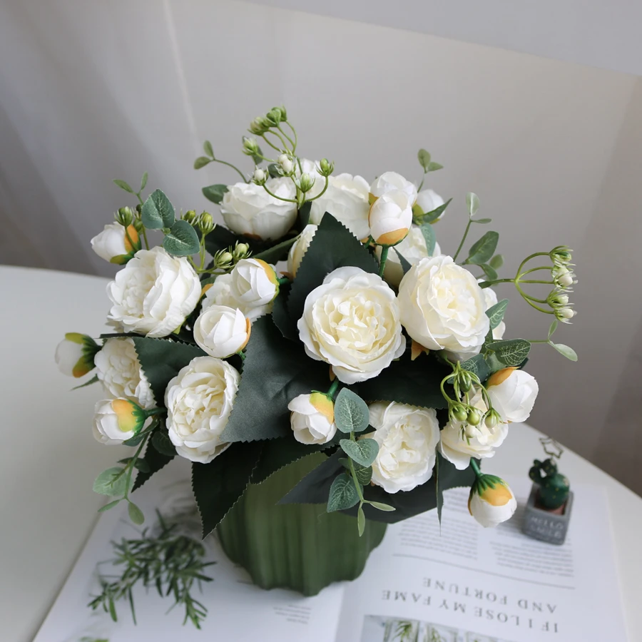 1Pc Seide Rose Künstliche Blume Pfingstrose Hochzeit Im Freien Kranz Brautstrauß Festival Decor Vase Hause Zimmer Diy Geschenk Schießen prop – Detail 11