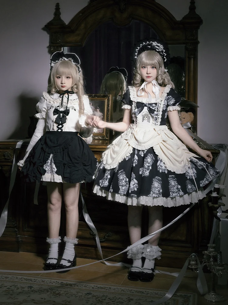 Doll Night Op Dress With Puji Doll Embroidered Lo Sweet Lolita Girl Tea Party Short Sleeved Clothing