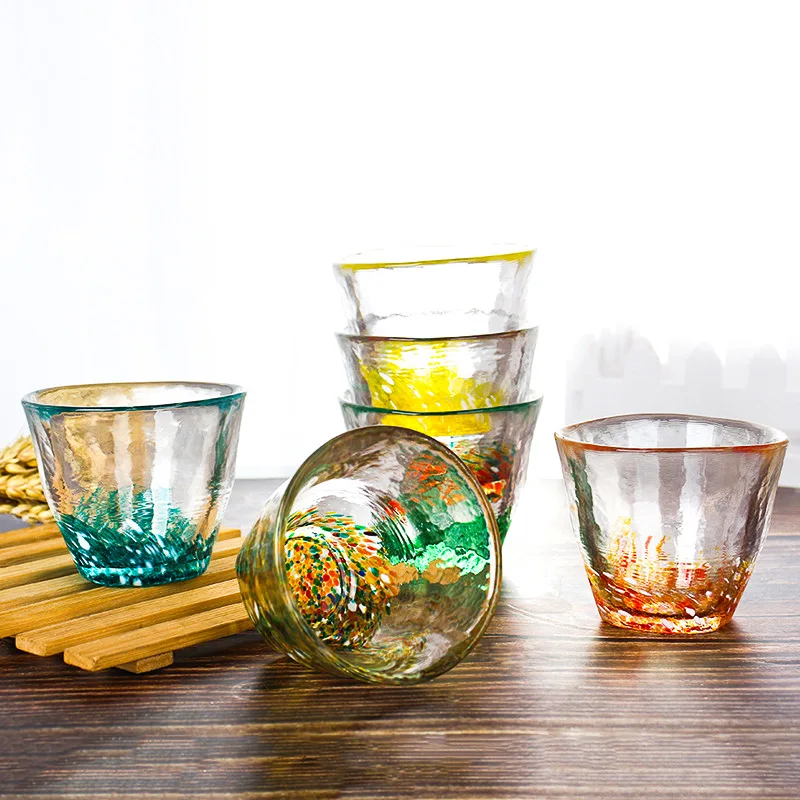 Handmade Colorful Glass Tea Cup 170ML Creative Tea Tasting Glasses Hammer Patterned Crystal Japanese Sake Cup Kongfu Mug