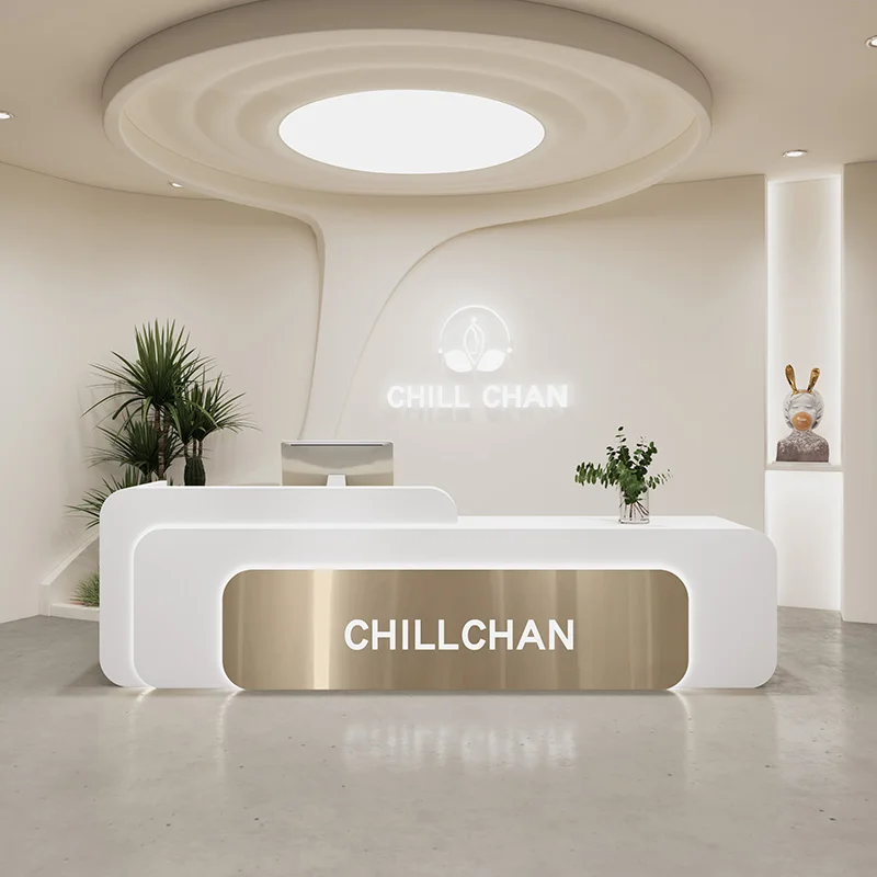 White Reception Desk Nail Salon Modern Information Cash Counter Desk Front Luxury Office Mueble Para Negocio Theater Furniture