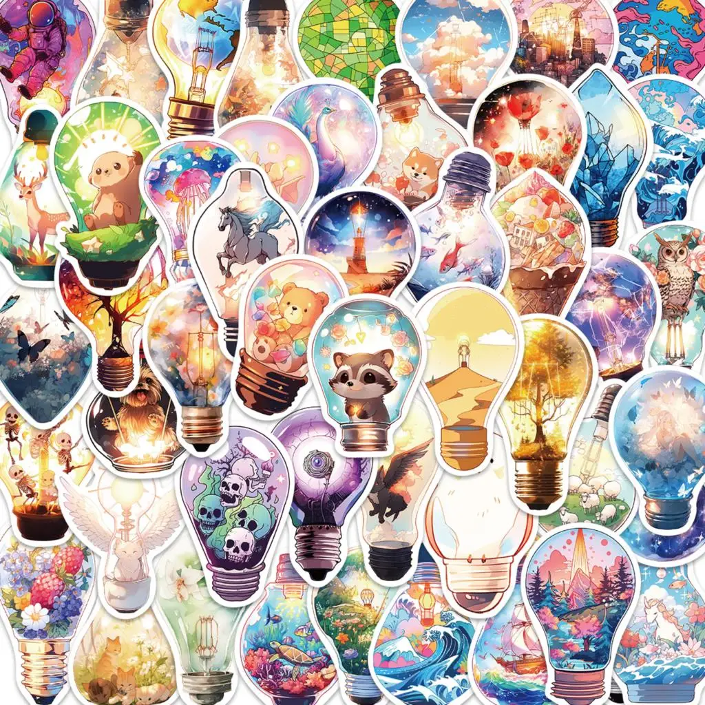 

10/50pcs Stickers World Inside A Cartoon Light Bulb Graffiti Skateboard Waterproof Luggage Sport DIY Laptop Car Stickers Decal