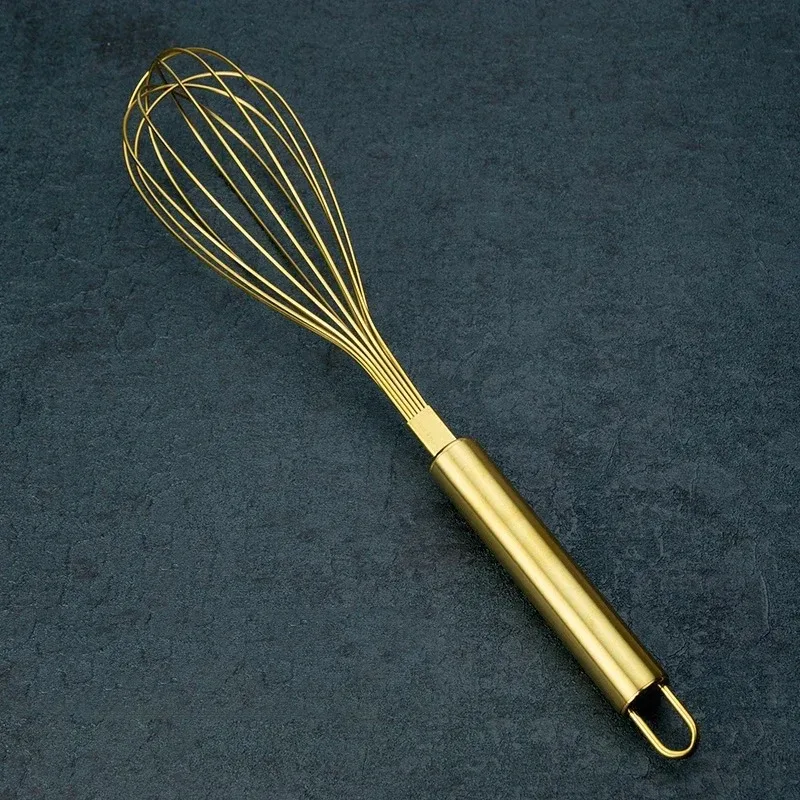 Egg Beater Gold Stainless Steel 1Pcs Hand Whisk Egg Mixer Baking Cake Tool