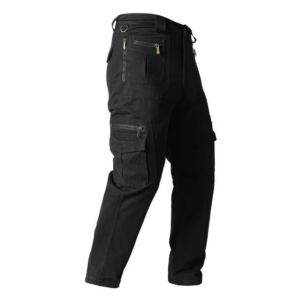 Men Cargo Pants Zipper Closure Men Pants Versatile Men's Streetwear Trousers Multi-pocketed Loose-fit Soft Cotton for Fall