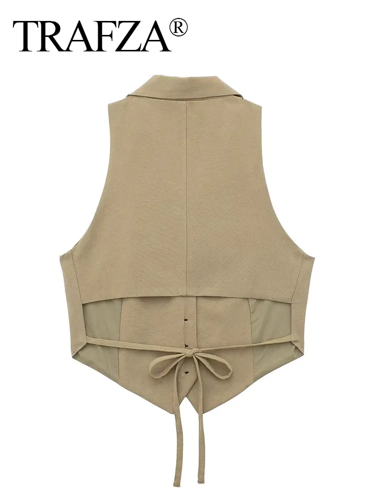 HH Summer Women Solid Turn-Down Collar Vests Back Lace Up Single Breasted Waistcoat Top 2024 Female Fashion Streetwear Vest