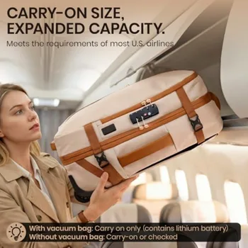 Rolling Vacuum Backpack Travel Luggage with One-Button Compression Expandable Design TSA-Approved Lock and Water-Proof Laptop C 4