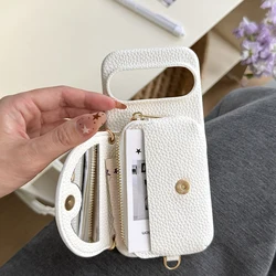 Luxury Crossbody Leather Card Purse Wallet Case with Makeup Mirror Cover - Google Pixel 10Pro (White)