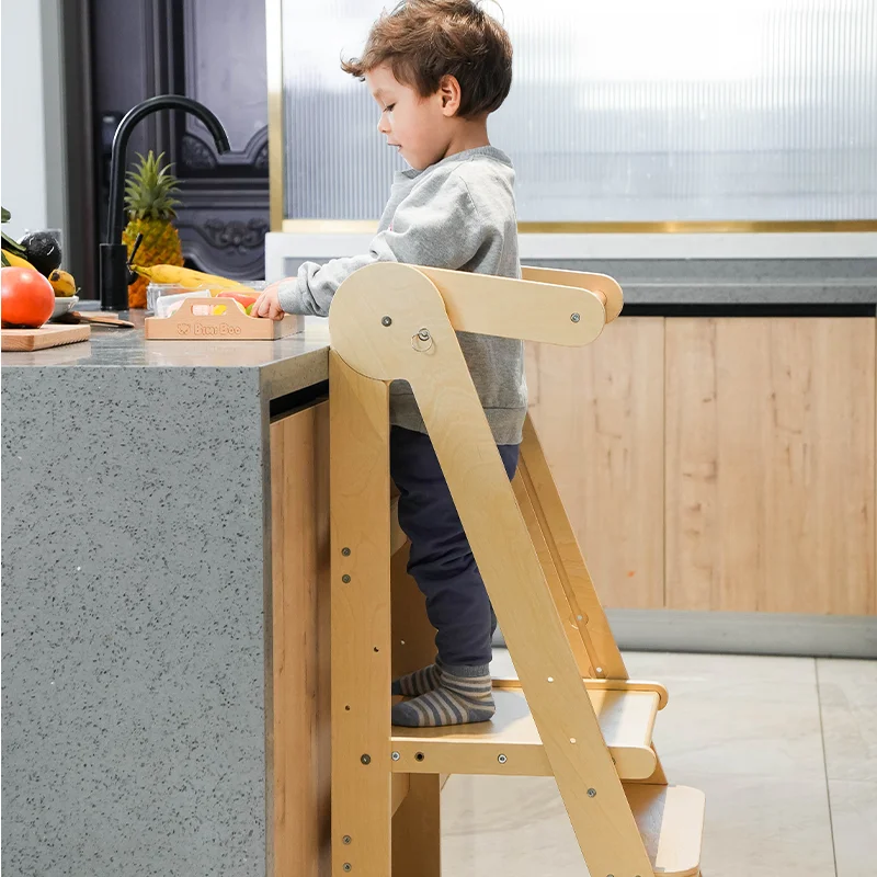 XIHATOY Toddler Kitchen Helper Step Stool Adjustable Height Wooden Montessori Baby High Feeding Chair Learning Tower
