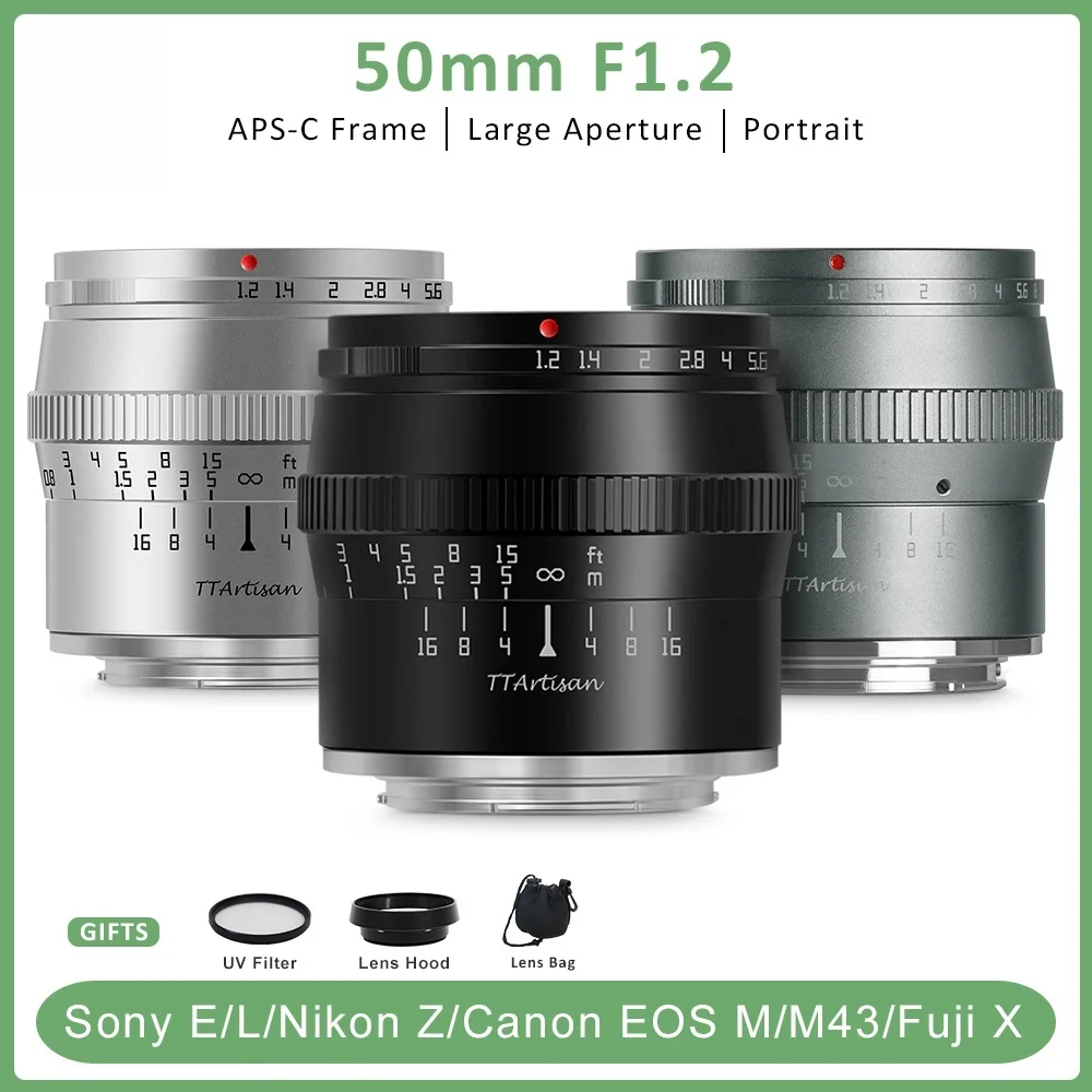 

Top 50mm F1.2 APS-C Large Aperture Manual Focus Fixed Focus Lens for Sony E Fujifilm M4/3 Canon M Nikon Z L Mount Cameras