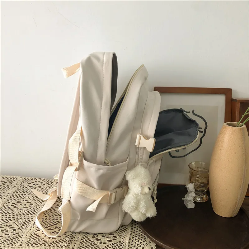 2024 New Waterproof Nylon Women School Backpack Large Solid Color Girls Travel Bag College Schoolbag Female Laptop Back Pack