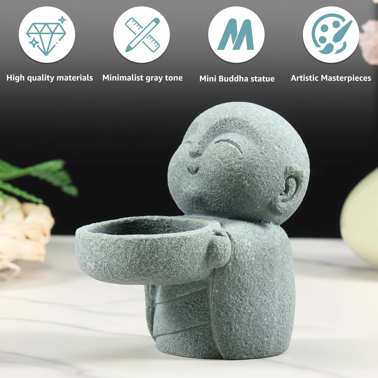 Buddha Tealight Holder Vintage Sandstone Buddha Candle Holder Statues Simplistic Tea Light Buddha Figurine Candlestick Cute Zen