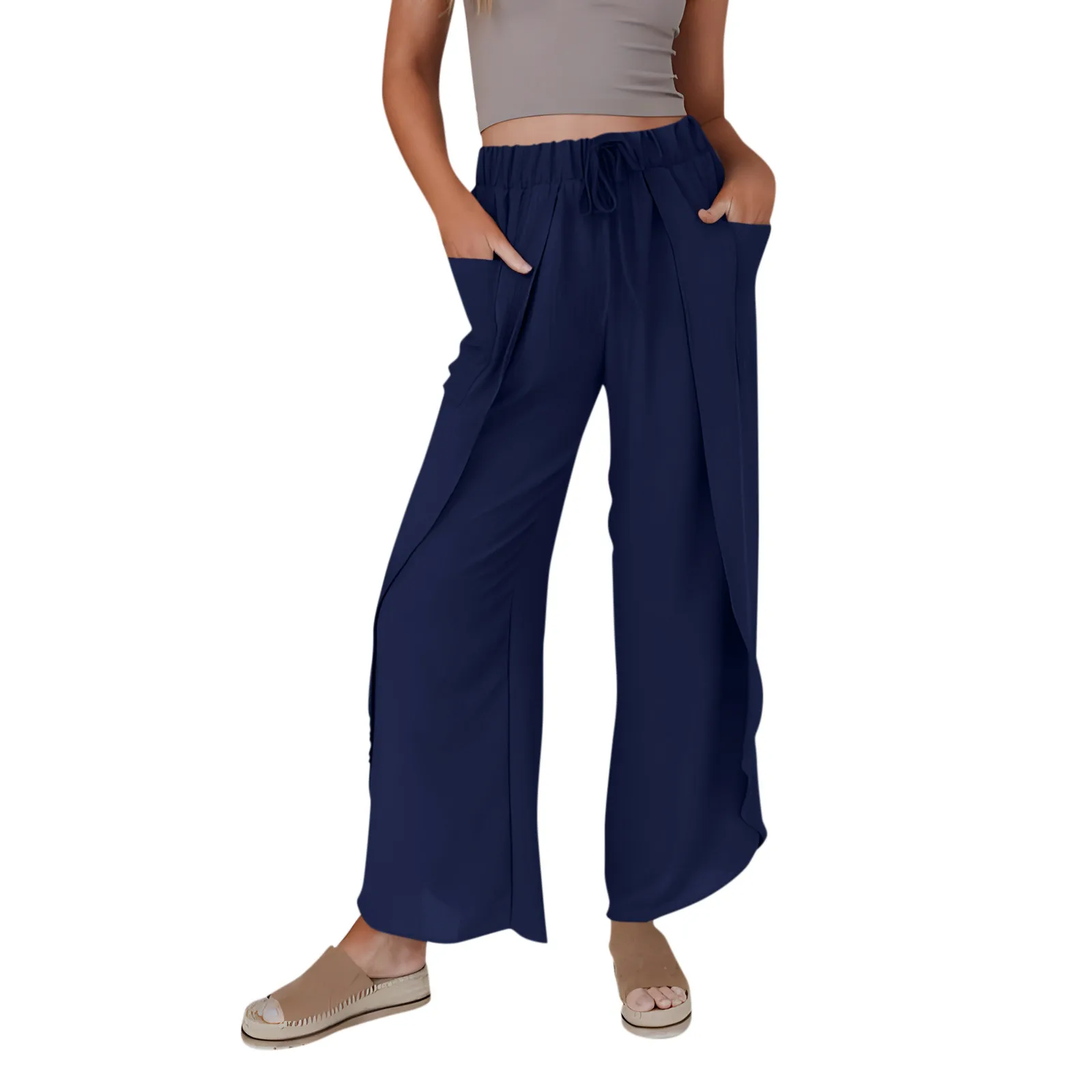 

Брюки с широкими штанинами, брюки со средней талией, свободные женские расклешенные брюки для похудения, женские брюки, брюки