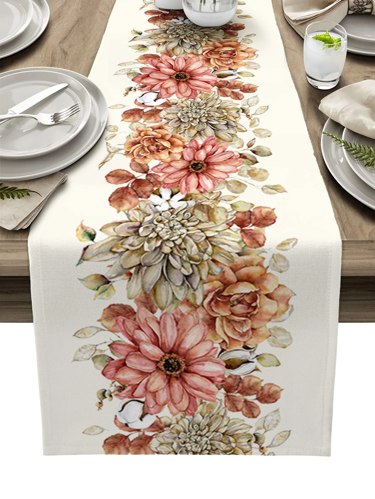 Watercolor Table Runner Peony Flower Plant Table Flag Home Kitchen Table Decoration Party Hotel Wedding Rectangular Tablecloths
