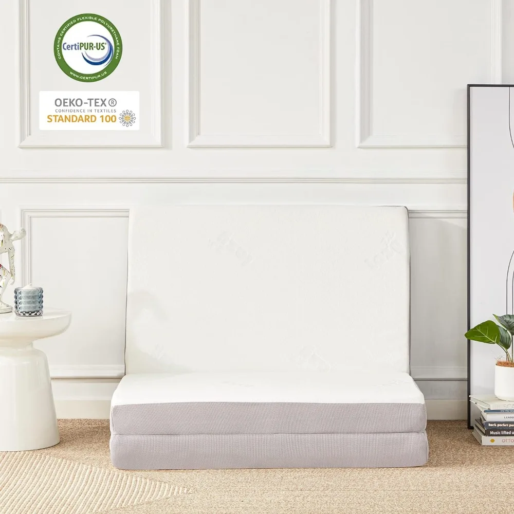 Folding Mattress, 4 Inch Memory Foam Tri-fold Mattress with Breathable & Washable Bamboo Fiber Fabric Cover, Foldable Floor 6