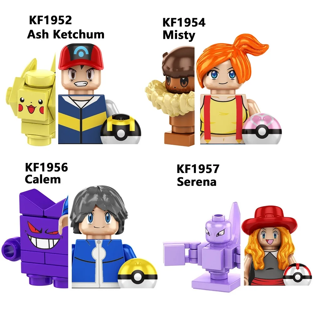 Nuovo Kf6189 Misty Blue Oak Ash Ketchum Pikachu Con Poke Ball Pokemon Set Building Blocks Mini Action Figure Toys
