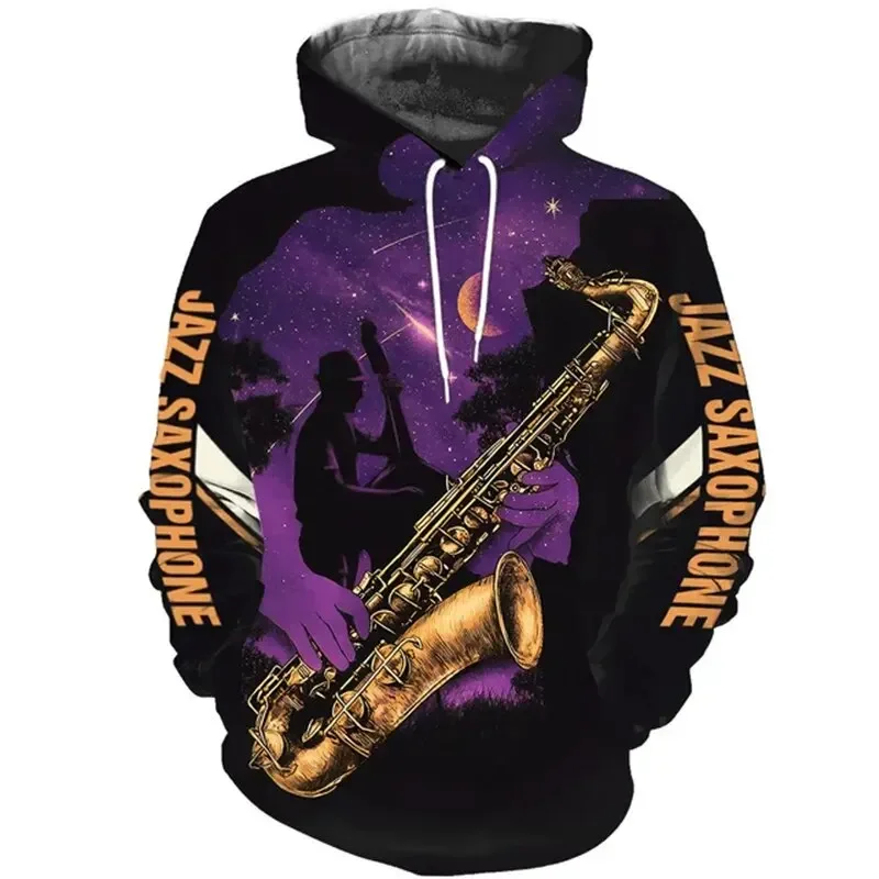 thumbnail image 1 of Sudadera con capucha para hombre, diseño de saxofón, estampado 3D, tendencia urbana, hip hop, otoño, manga larga, ropa de hombre de gran tamaño, 1 of 5