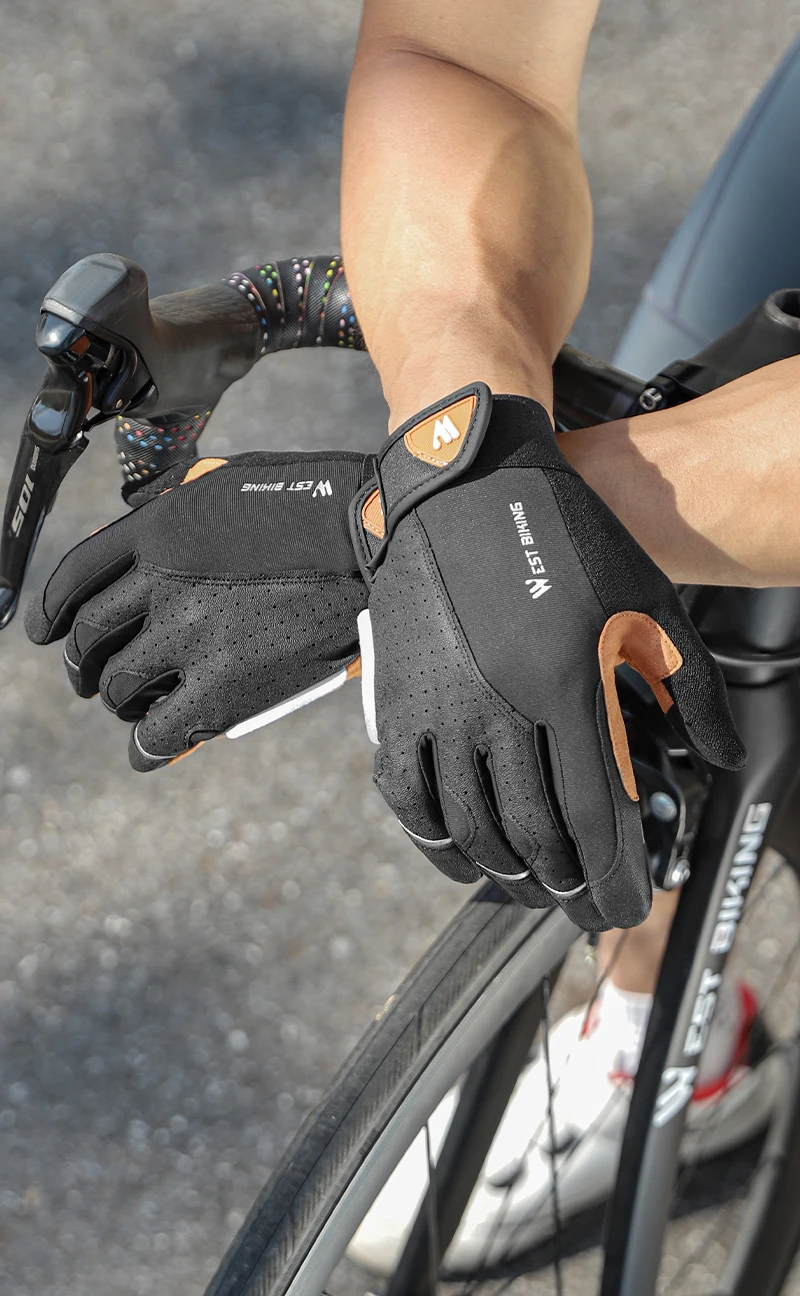 WEST BIKING Herren Vollfinger-Fahrradhandschuhe Touchscreen-fähig Rutschfest Stoßdämpfend Motorrad- und Fahrradhandschuhe für Frühling und Herbst – Detail 14
