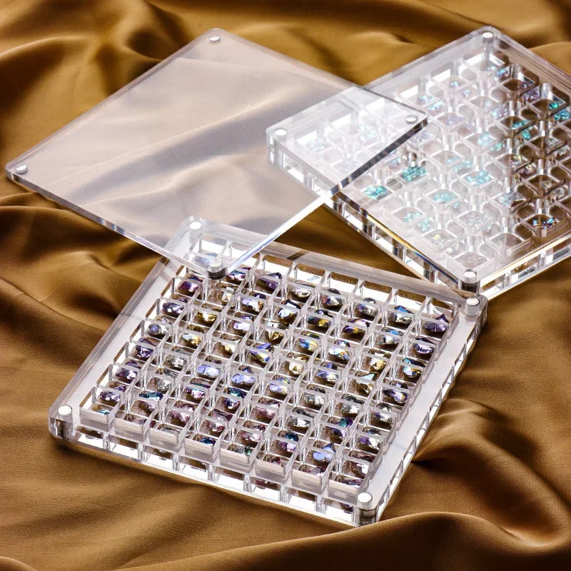 

36/64/100 Grid Acrylic Storage Box For Nail Jewelry Display Box Acrylic Nail Drill Box Magnetic Suction Rhinestone Storage Tool