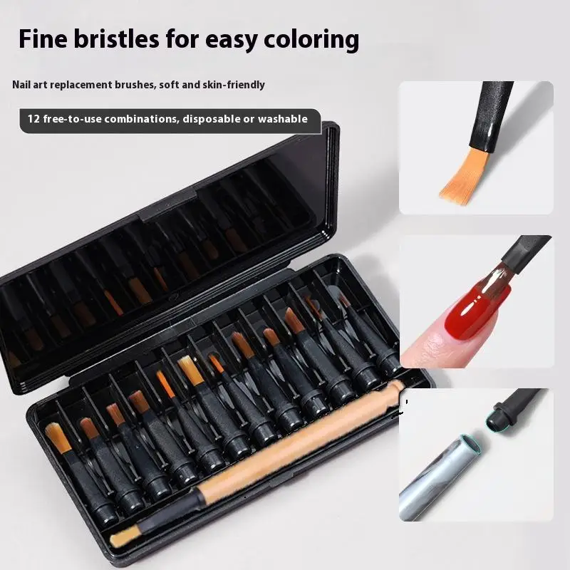 12Pcs/Set Disposable Nail Polish Brush Pens - Replaceable Head Liquid Applicators for UV Gel Manicure Tools Salon DIY