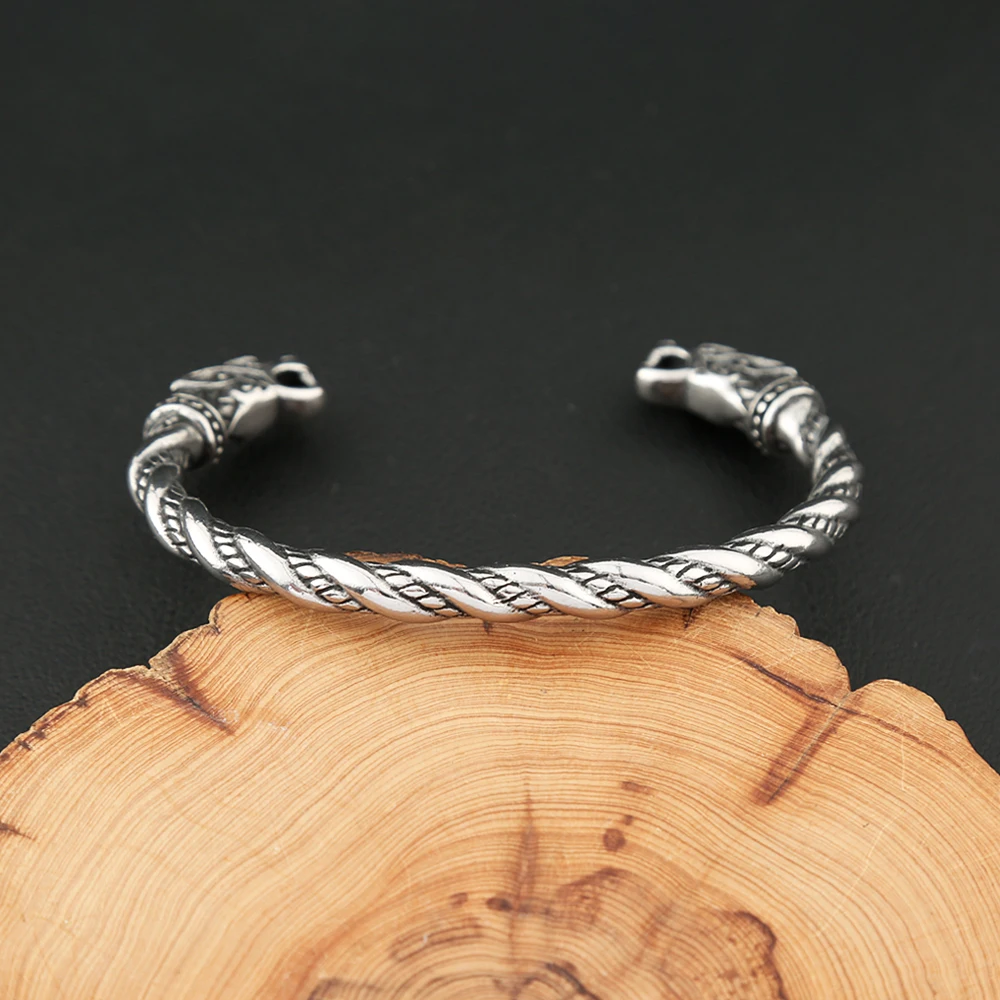 Vikings Stainless Steel Double Dragon Bracelet For Men Women Punk Fashion Wristband Cuff Bangles Classic Vintage Animal Jewelry bangle bracelet,stainless steel bracelet