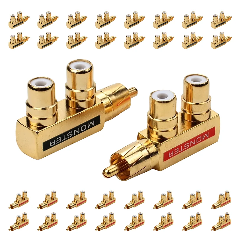 

2/4/8/16PCS Two Three-way Gold Plated RCA One Point Plug Monster Lotus RCA 1 Male to 2 Female AV Audio Adapter