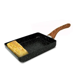Nonstick Japanese Tamagoyaki Omelette Pan with Wooden Handle (Black)